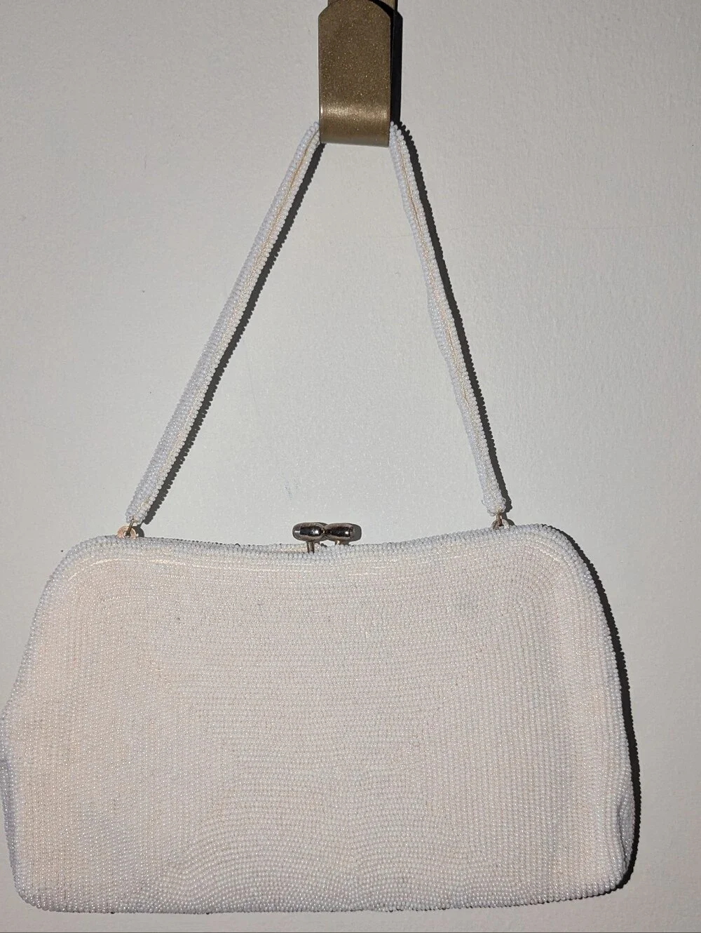 White Beaded Floral Evening Bag